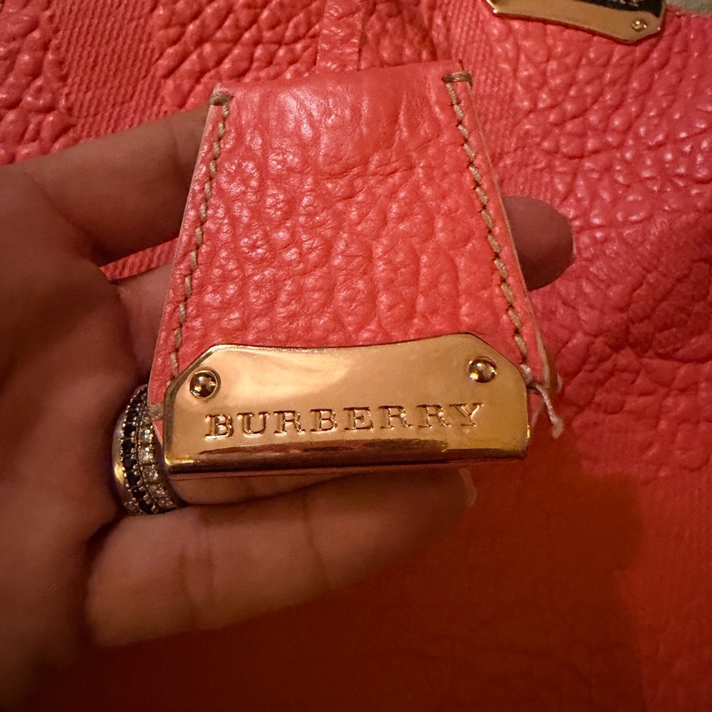 Burberry Coral Textured Leather Bag with Gold Details inc wallet